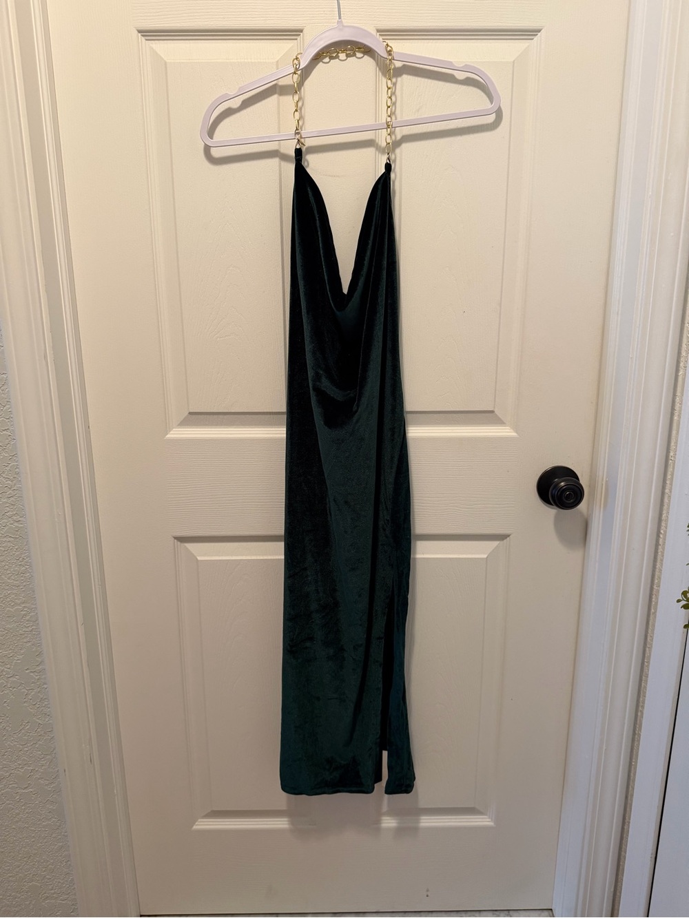 Elegant Velvet Cowl Neck Maxi Dress in Dark Green